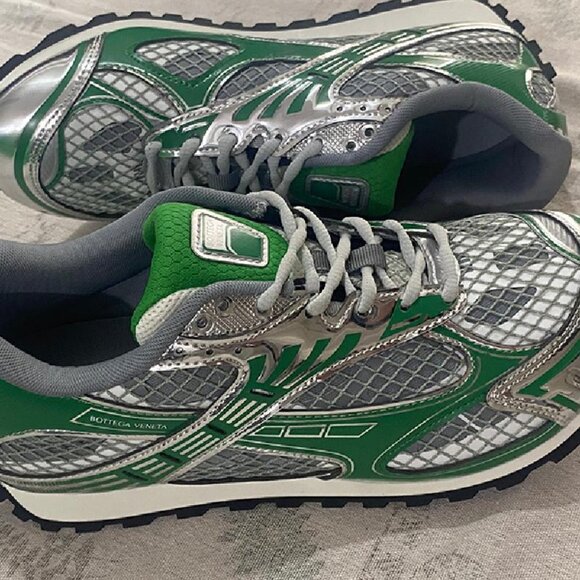 Bottega Veneta Green & Silver Sneakers - Picture 2 of 8